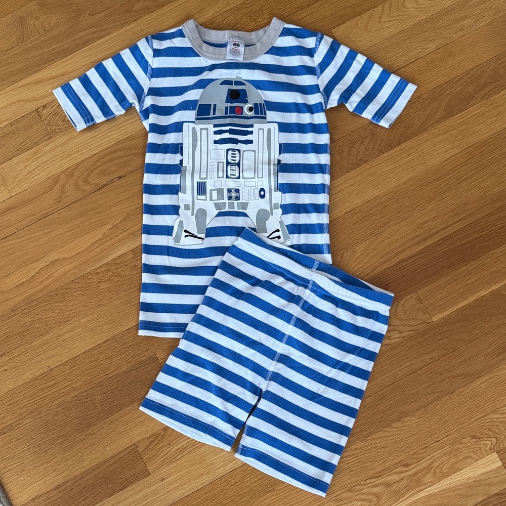 Hanna Andersson Size 10 Blue and White Striped Kids Star Wars Pajamas